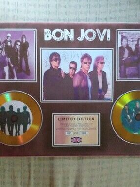 Bon Jovi Limited Edition Double Gold Cd and Photo Display Wall Art 16.5" x 11.5"